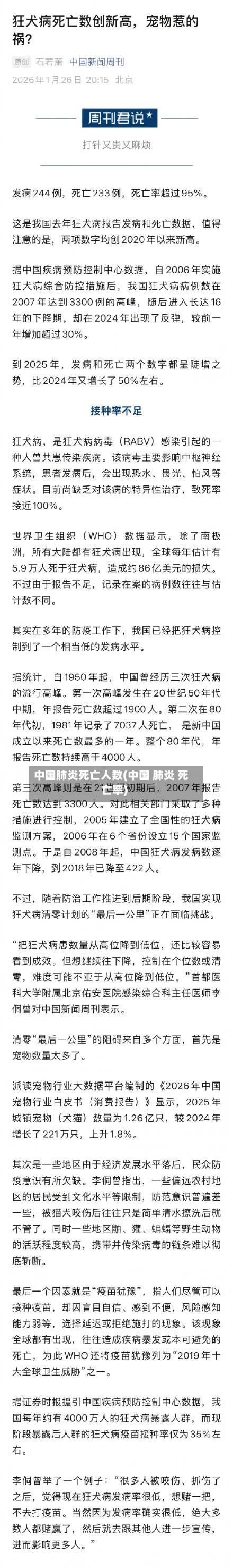 中国肺炎死亡人数(中国 肺炎 死亡率)