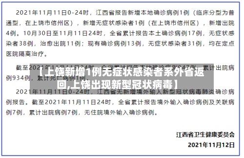 【上饶新增1例无症状感染者系外省返回,上饶出现新型冠状病毒】