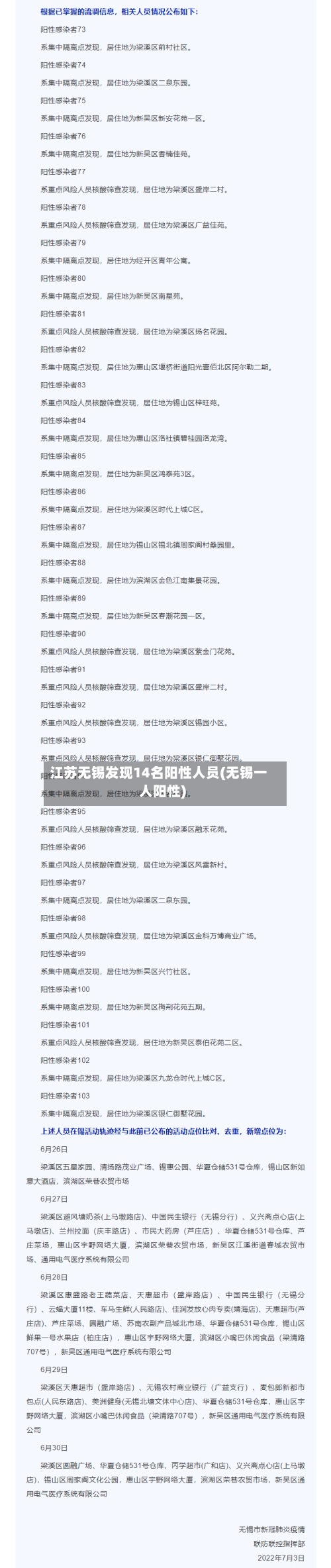 江苏无锡发现14名阳性人员(无锡一人阳性)
